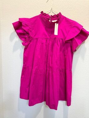 NWT Anthropologie Maeve Fuchsia Puff Sleeve Blouse